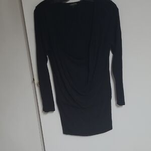 Tricotto Long Sleeve Draped Black Dress